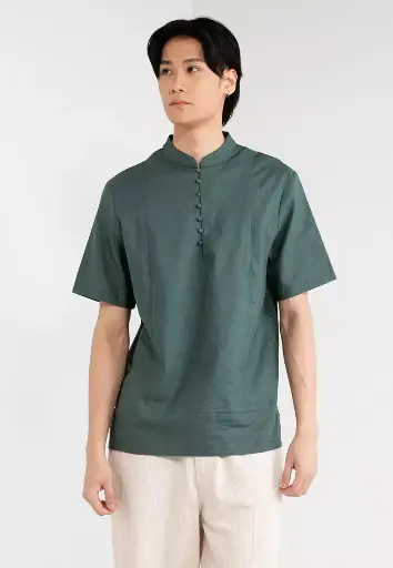 亞麻普通話領襯衫